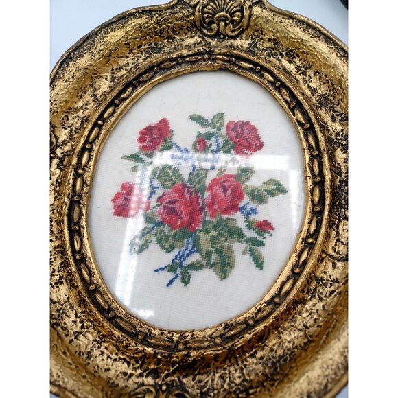 Set 2 Framed Floral Embroidery Wiehler Gobelin Flower Roses Violets In A Basket - Picture 7 of 9